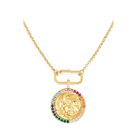 New! CELESTE STARRE Bali Moon Sun 18K Gold Plated Necklace - Picture 1 of 8